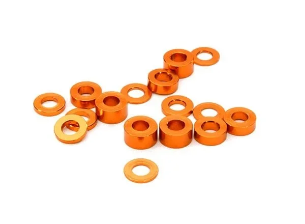C26777ORANGE Billet Machined 16pcs Aluminum M3x6 Washer Spacer (0.5, 1.0, 2.0, 3.0mm)