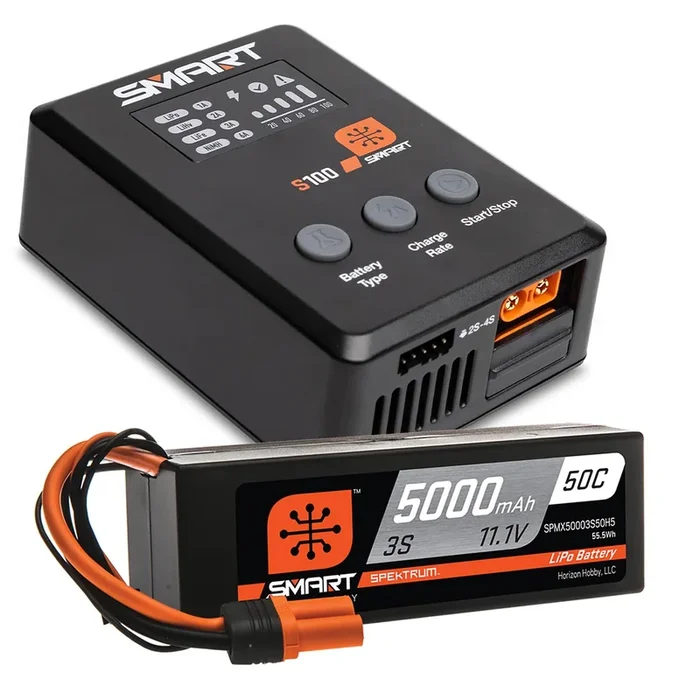 SPMX-1034 Bundle: 5000mAh 3S 50C LiPo Battery (IC5) 100W S100 Charger